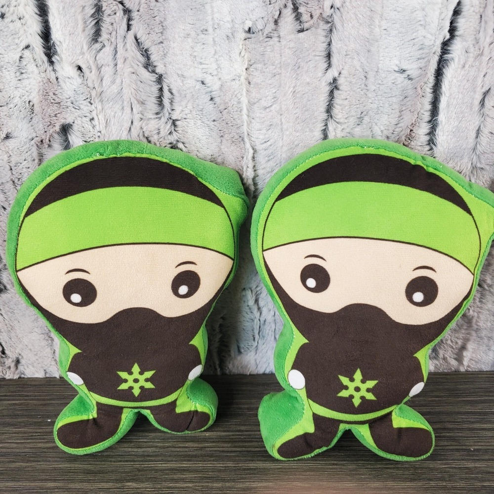 Lot Of 2 Sureshot Green and Black Ninja Warrior Plush Stuffed Animal Mini Pillow